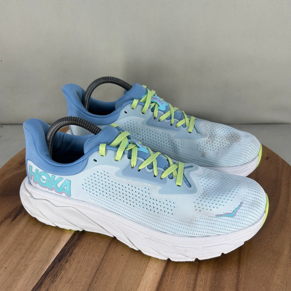 Hoka One One Arahi 7 Wide Blue White Lime Running Shoes Womens 9.5 D 1147890 ISK